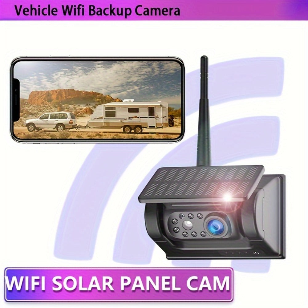 Wireless Backup Camera Solar Powered for Truck RV Trailer – 1080P HD, WiFi Magnetic Mount, Infrared Night Vision, 150° Wide Angle