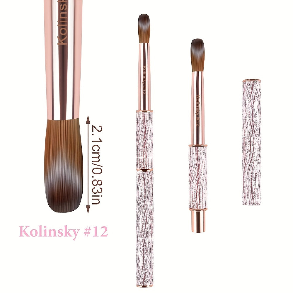 Kolinsky Nail Brush Pink Sparkling Metal Handle – Round Head Acrylic Nail Art Brush for Extensions & Manicure