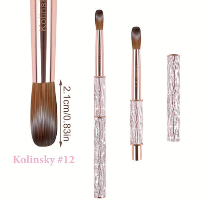 Kolinsky Nail Brush Pink Sparkling Metal Handle – Round Head Acrylic Nail Art Brush for Extensions & Manicure