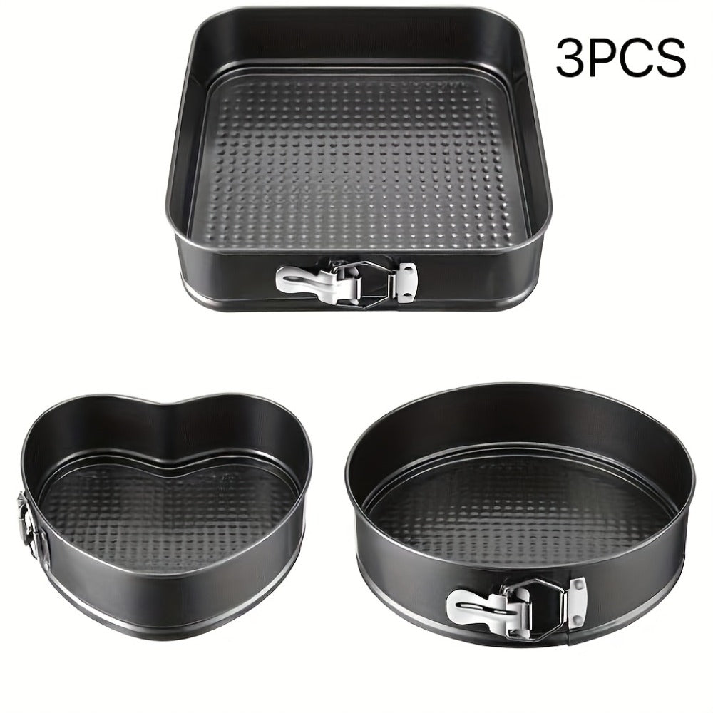 Removable Bottom Cake Pan Set, Nonstick Carbon Steel Round & Heart Shaped Springform Baking Pans