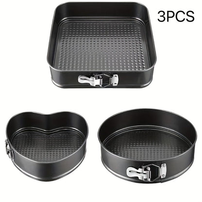 Removable Bottom Cake Pan Set, Nonstick Carbon Steel Round & Heart Shaped Springform Baking Pans