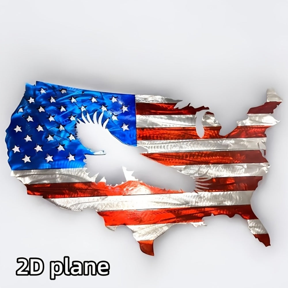 American Flag and Bald Eagle Metal Wall Art in 15.7 x 9.8-Inch Flat Silhouette Design for Home or Office Display