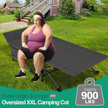 Folding Camping Cot Bed for Adults – Heavy Duty Double Layer Oxford Portable Camp Cot with Soft Pad & Carry Bag for Camping, Beach