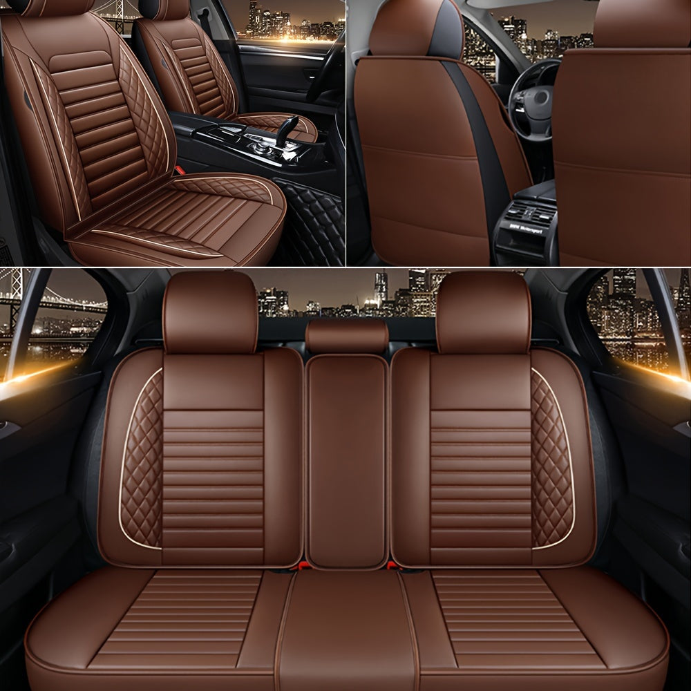 Car Seat Covers 5-Seat PU Leather Set with Front Storage Pocket, Armrest Piece and Eight Colors