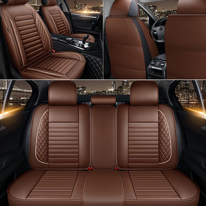 Car Seat Covers 5-Seat PU Leather Set with Front Storage Pocket, Armrest Piece and Eight Colors