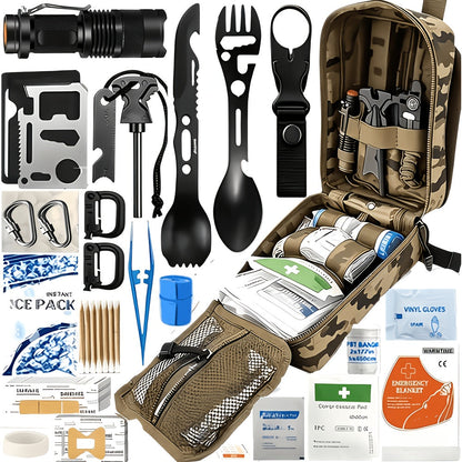 242-Piece Outdoor Tool and First Aid Supply Kit with Four Color-Labeled Zippered Pouch Options