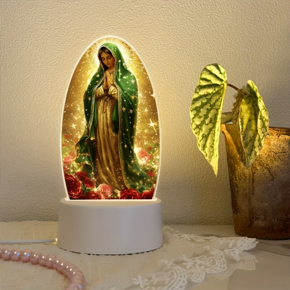 Guadalupe Prayer Light with White LED & Switch Control - Virgin Mary Night Light for Entryways, Bedrooms and Living Spaces