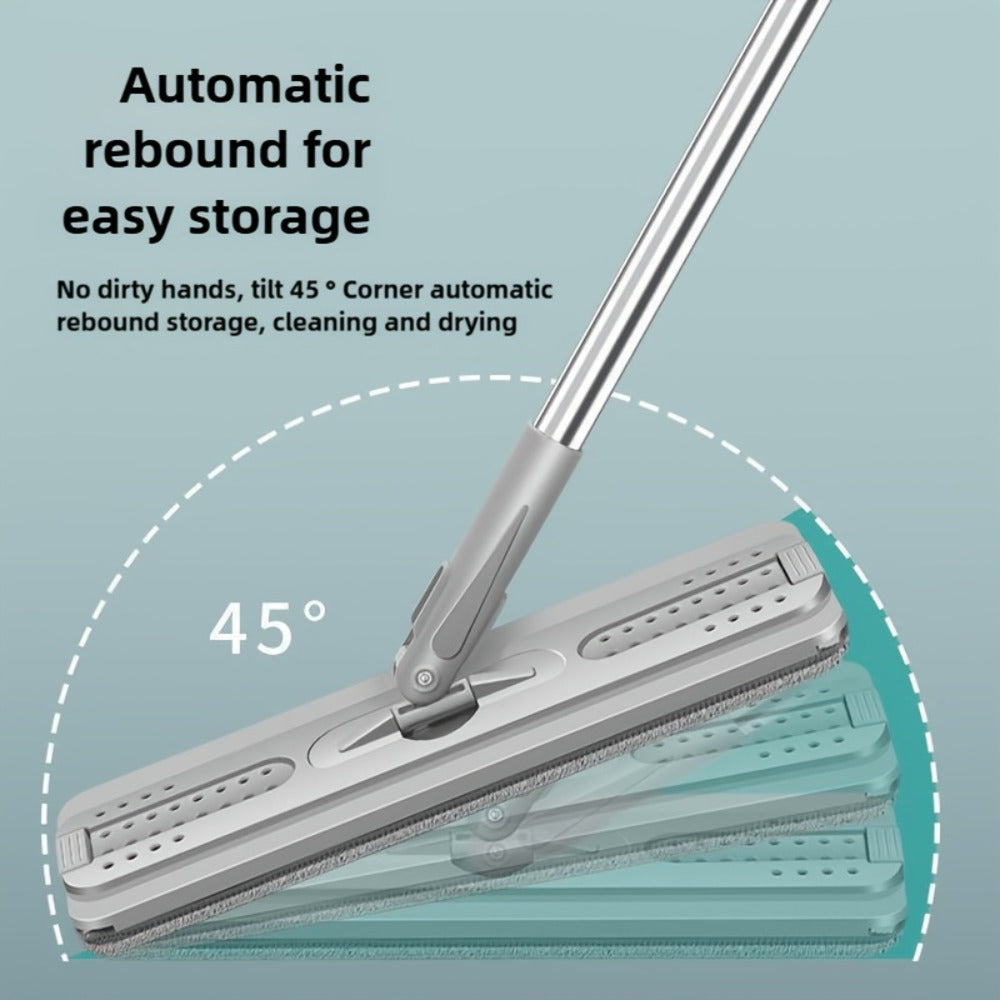 Flat Mop with Bucket Set, Hands-Free Wringing Floor Mop, 6 Replacement Microfiber Cloths, Wet & Dry Dual-Use, Durable Plastic Frame