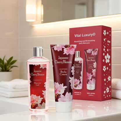 Cherry Blossom Body Wash Set for Women 8oz – Moisturizing Body Cream & Shower Gel Gift Set Light Non-Sticky Long-Lasting Floral Scent