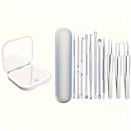 Blackhead Remover Tool Kit 11PCS Stainless Steel Pimple Popper Extractor - Professional for Bath Time, Home Spa and Personal Care