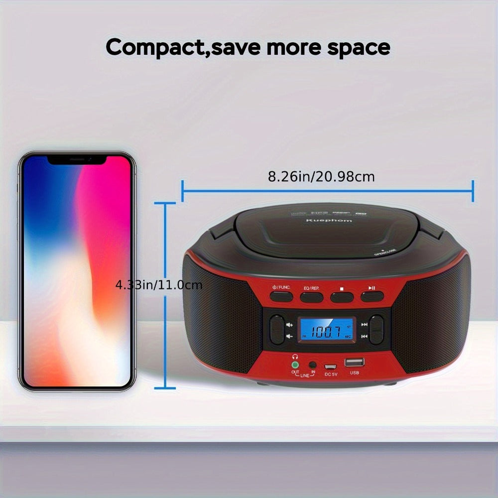 Bluetooth CD Player Boombox with FM Radio, Portable CD Boombox with AUX USB Playback, Earphone Jack