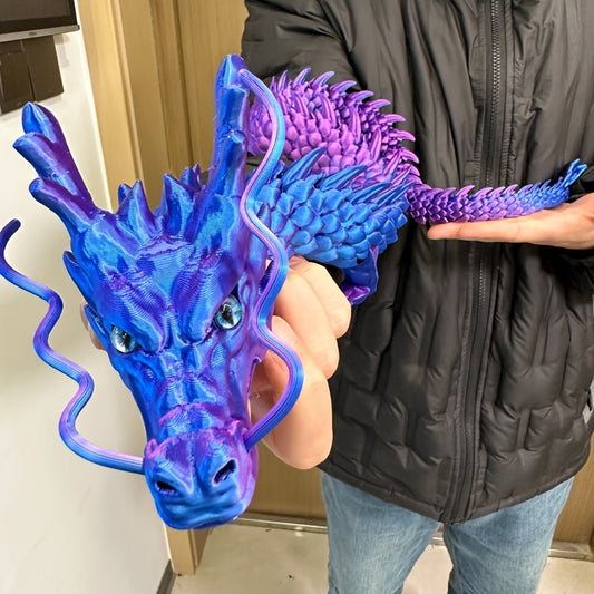 35.4-Inch Articulated Chinese Dragon Figurine with Movable Segments and Four Color Checkouts with Eyes