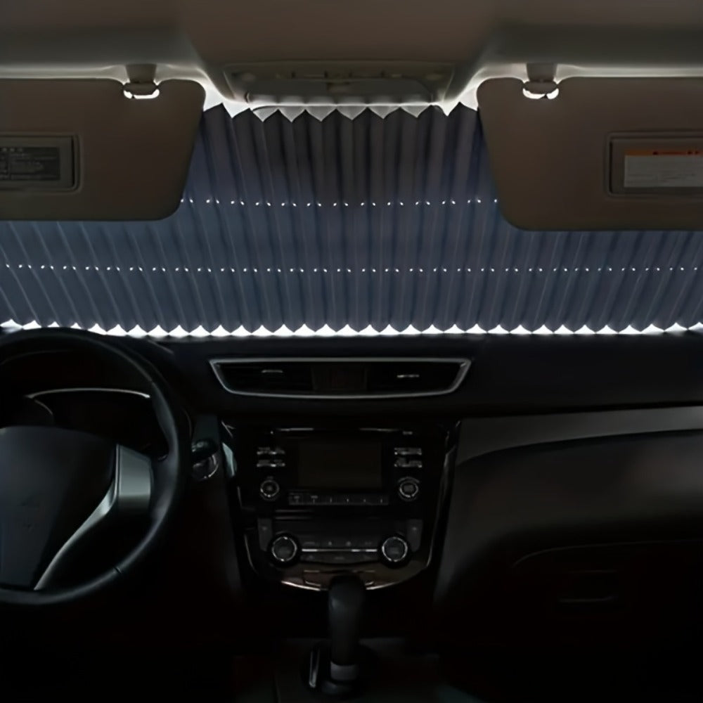 Retractable Windshield Sunshade Aluminum | Auto Fold UV Resistant Heat Insulation, Buckle Stick Install, Front Window Sun Shade Curtain