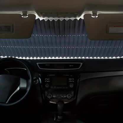 Retractable Windshield Sunshade Aluminum | Auto Fold UV Resistant Heat Insulation, Buckle Stick Install, Front Window Sun Shade Curtain