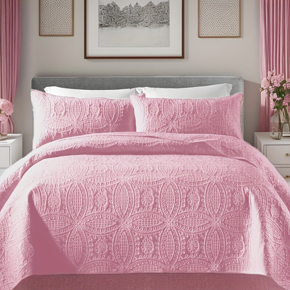Quilt Set 3 Piece Soft Lightweight Bedding – Thin Bed Quilt with 2 Pillowcases for Bedroom Guest Room, Full Queen King