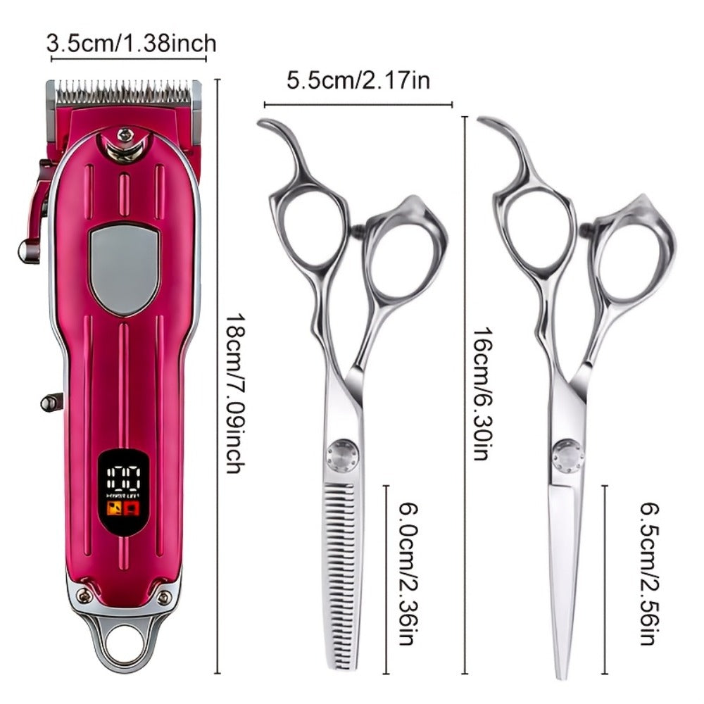 Barber Hair Clipper Kit for Men – USB Rechargeable Digital Size Adjustment, Complete Set with Scissors & 4 Limit Combs