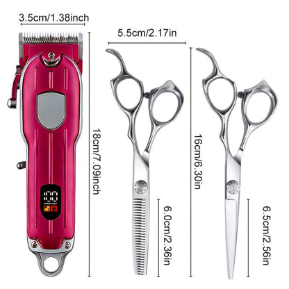 Barber Hair Clipper Kit for Men – USB Rechargeable Digital Size Adjustment, Complete Set with Scissors & 4 Limit Combs