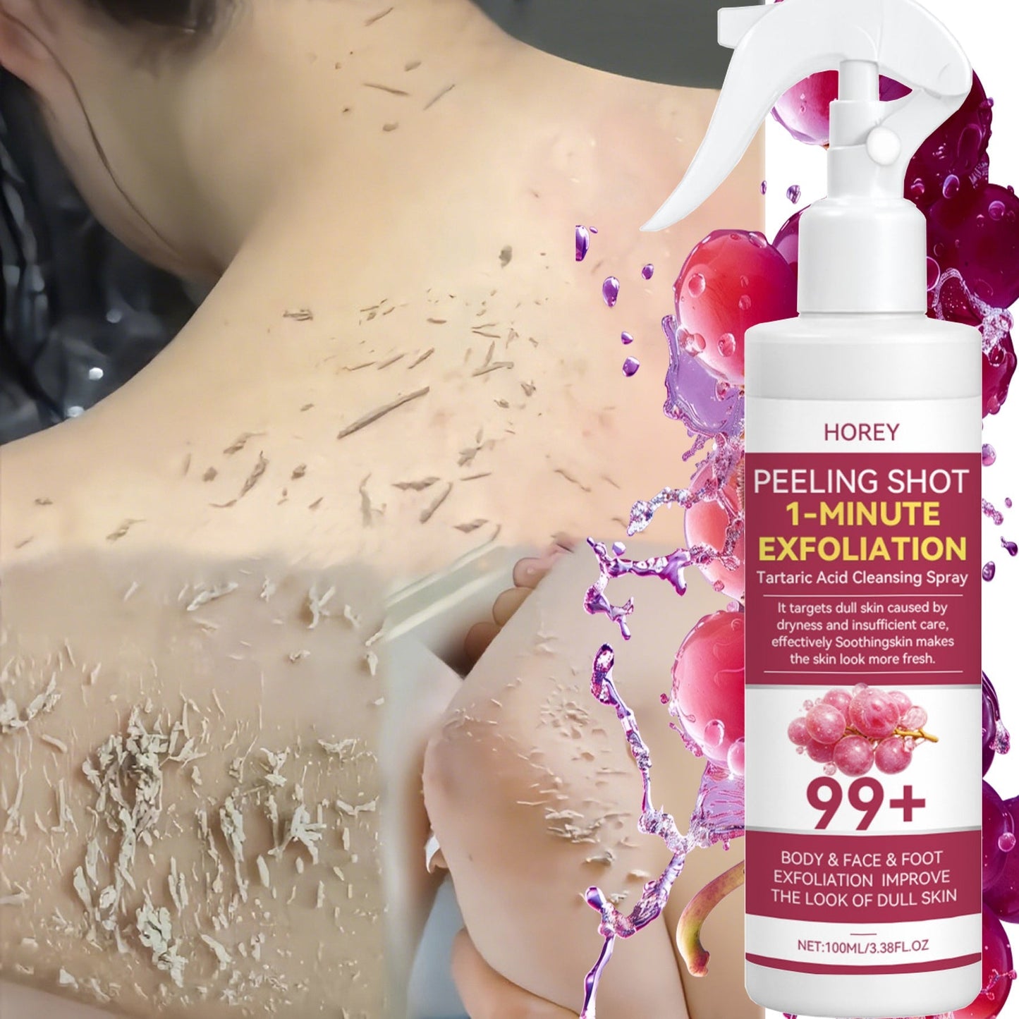 Grape & Malic Acid Exfoliating Gel for Face & Body, AHA Deep Cleansing Scrub, Removes Dead Skin Cells