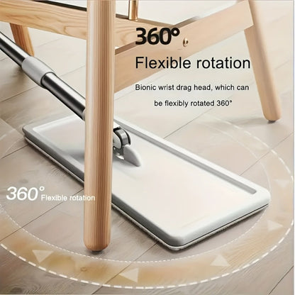Flat Mop and Bucket Set with Wringer Metal Handle 2 Reusable Microfiber Pads Floor Mopping for Home Cooking, Dining and Outdoor Meals