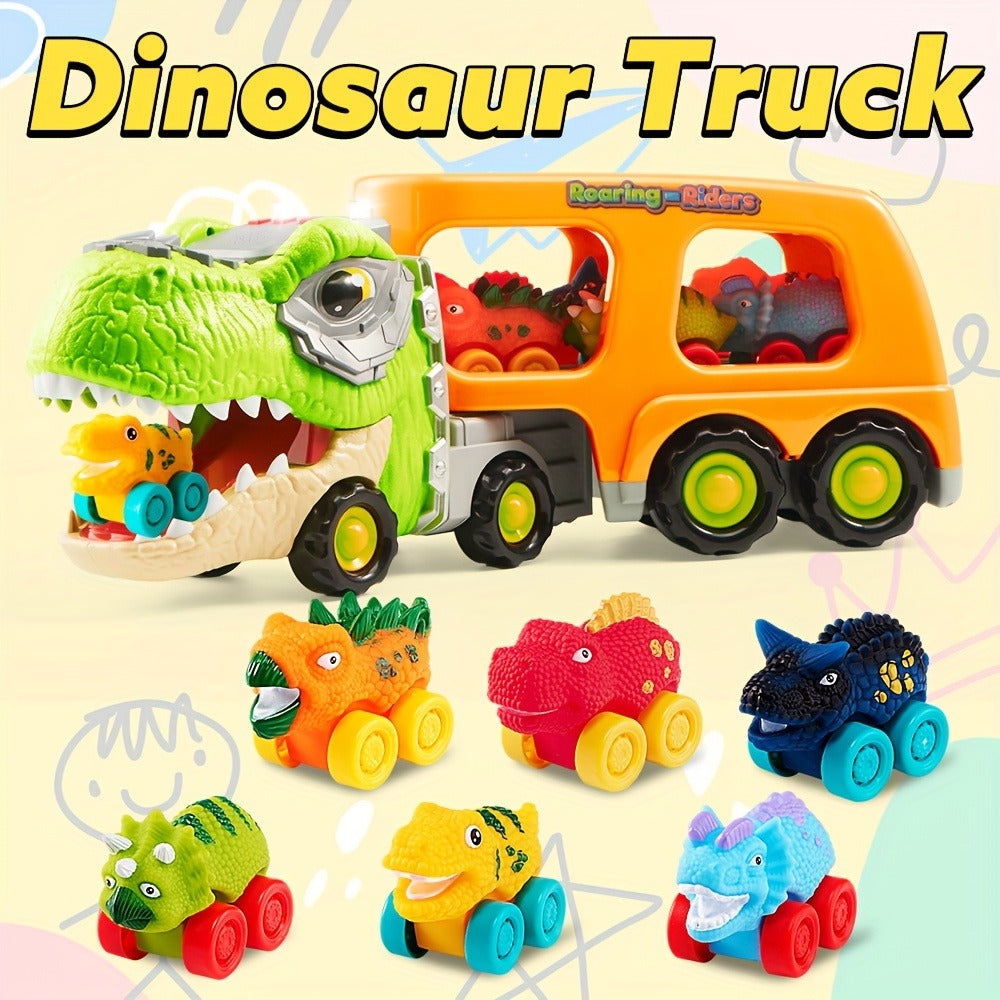 T-Rex Carrier Truck Toy with 6 Mini Rubber Dinosaur Cars LED Lights with the Listed Color, Size or Set Options for Everyday Use