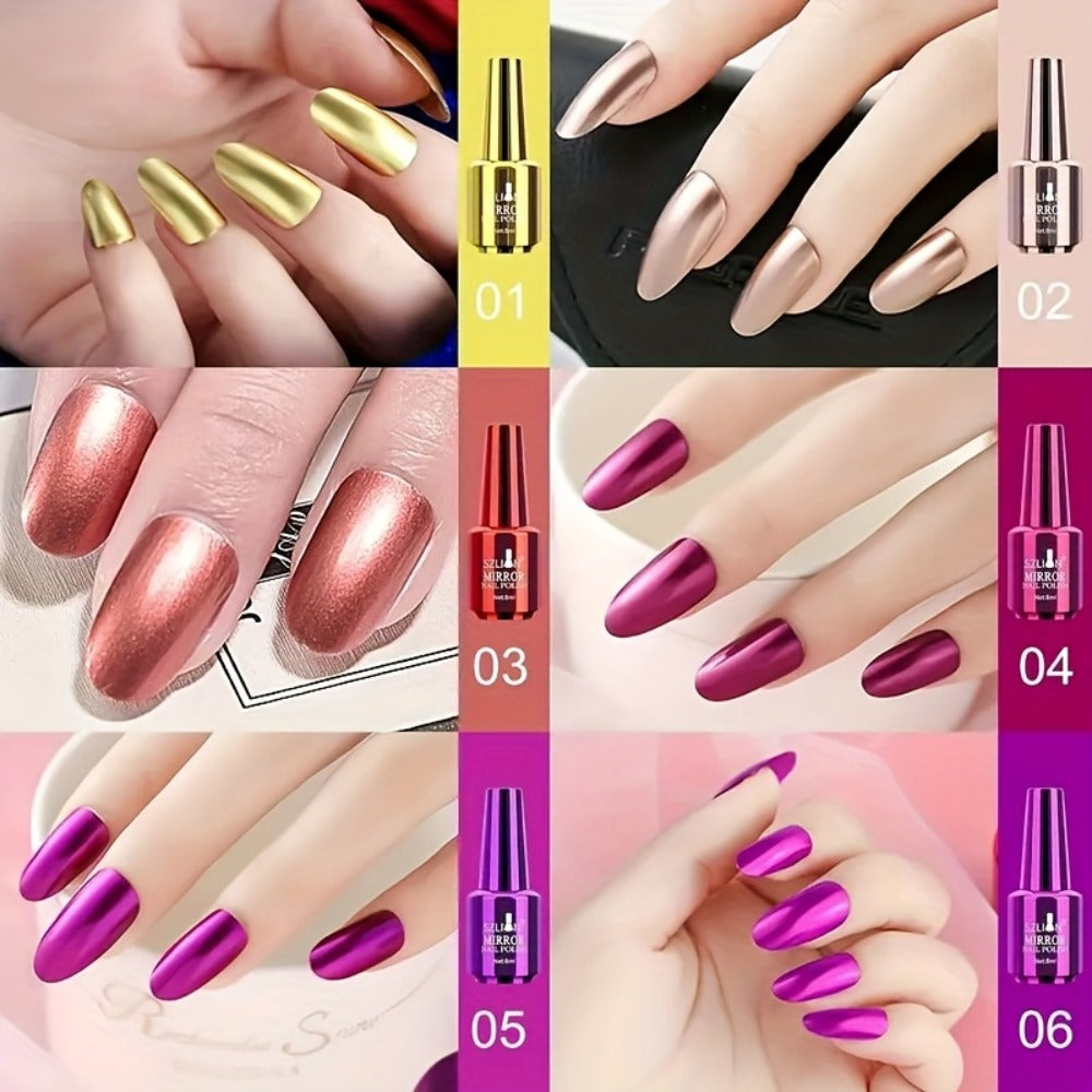 Chrome Nail Polish Set 12 Colors Mirror 3D Metallic Effect with Built-in Fine Brush – Long-Lasting Metal Paint for Salon & DIY Nail Art