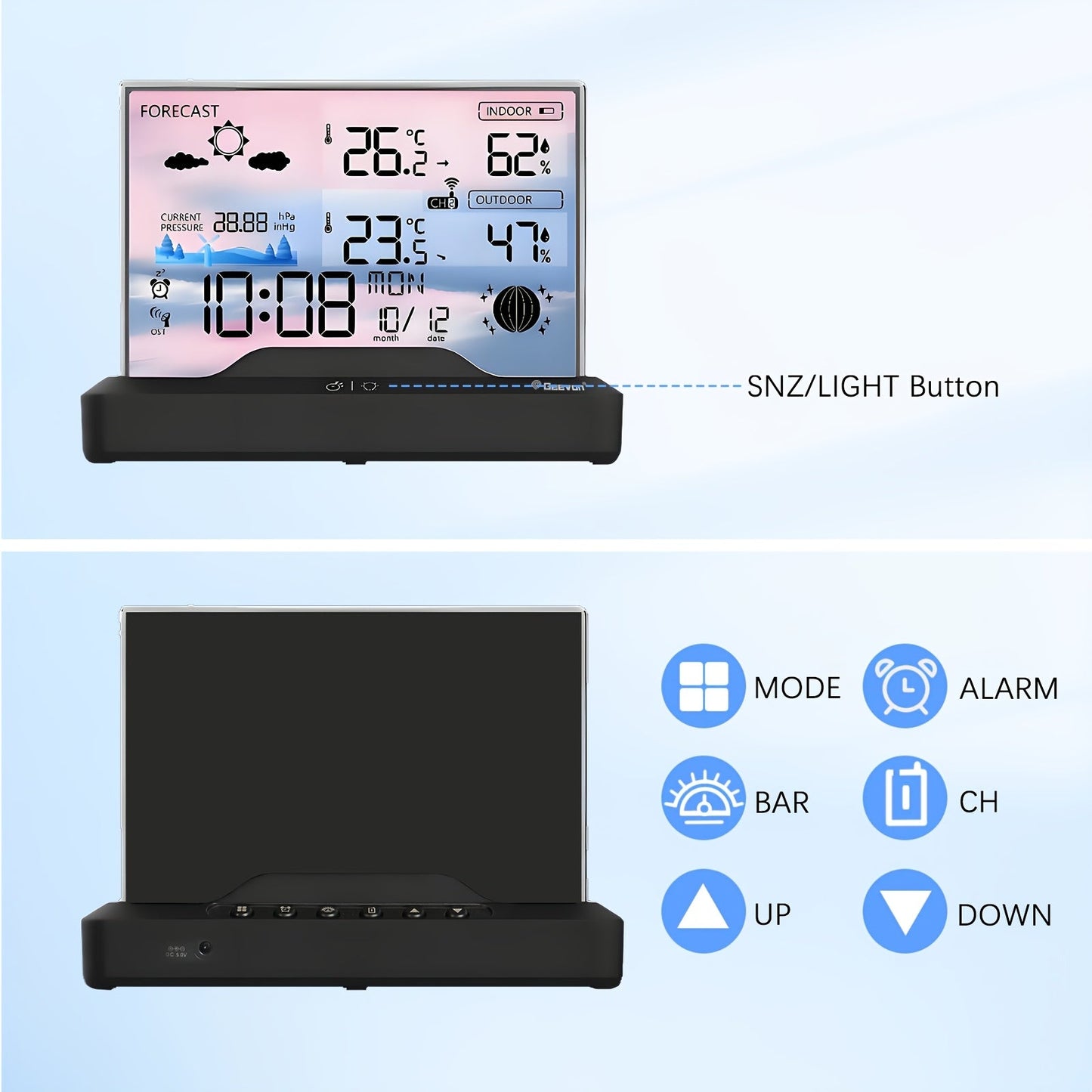 Weather Station | Wireless Indoor Outdoor Barometer Forecast Alarm