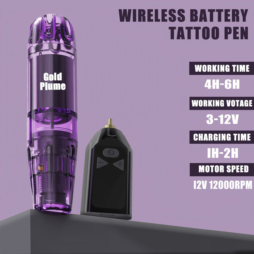 Wireless Tattoo Gun Kit Complete Set 1500mAh Battery 10 Needles 7 Inks for Temporary Body Art, Festivals and Costumes