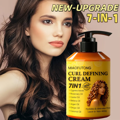 7-in-1 Curl Defining Cream by MIAOFUTONG in 280ml Pump Bottle with Seven Front-Label Botanical Ingredients