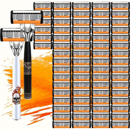 Beard Razor for Men 6-Layer Stainless Steel Blades Premium Metal Handle 36 Replaceable Blades – Mustache Grooming Shaver Ultra-Close