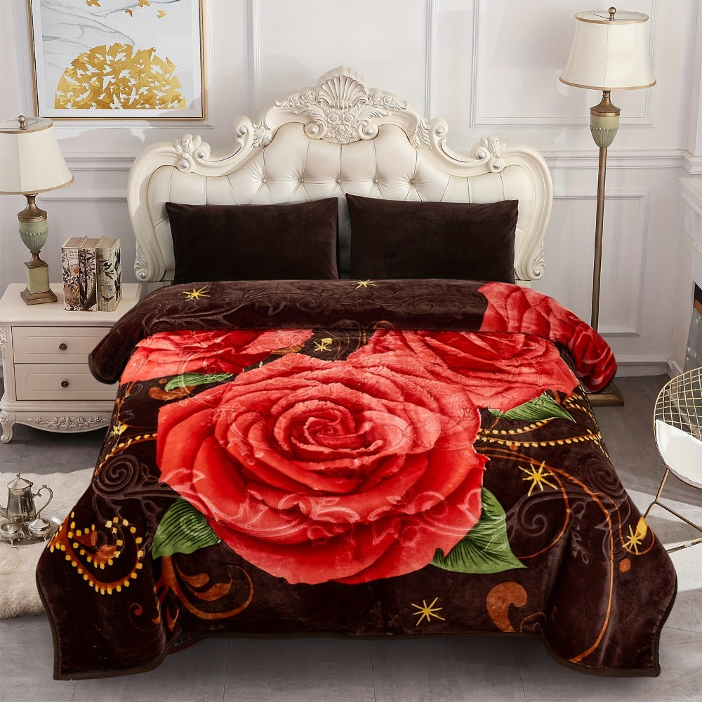 Reversible Plush Blanket 2-Ply 520GSM Milk Velvet - Queen King Size Blanket with Vibrant Animal & Floral Designs