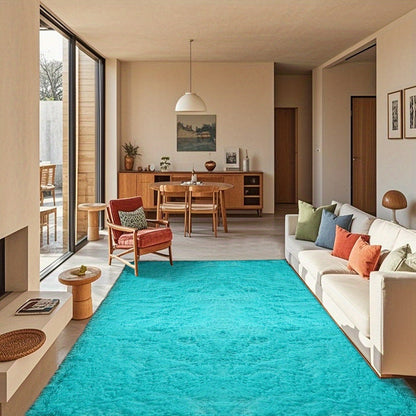 Area Rug Fluffy Faux-Fur Shag in Solid, Tie-Dye and Ombre Colors with Six available Room Sizes