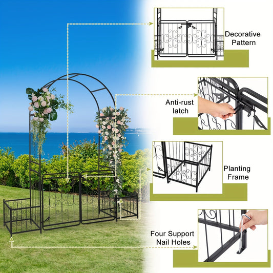 Wrought Iron Garden Arch 7ft Rose Trellis Multi-Style for Garden, Patio and Yard Use, with the Listed Configuration