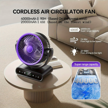 Camping Fan with LED Light Battery Powered 20000mAh 40000mAh 9-Inch 5-Speed Remote Control for Entryways, Bedrooms and Living Spaces