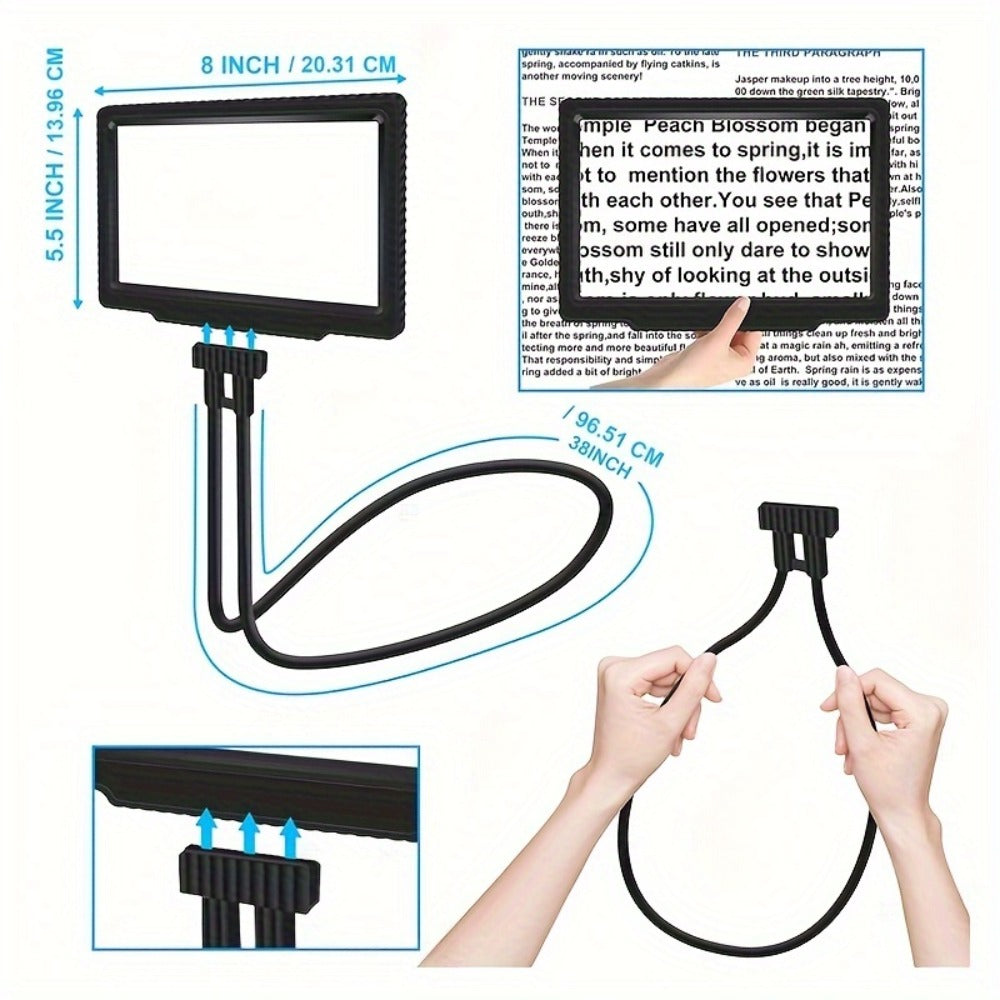 Hands-Free Magnifying Glass 5X Full Page, Flexible Gooseneck Neck-Worn Reading Magnifier for Seniors, Large Page Magnifier for Reading