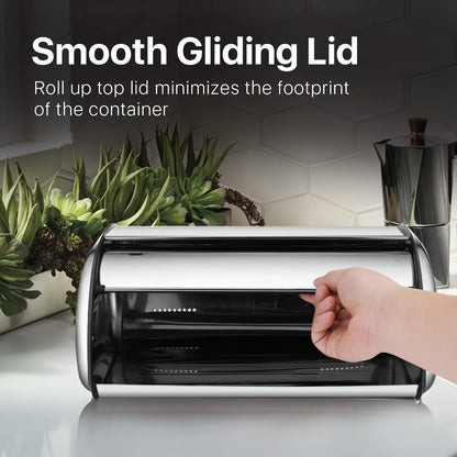 Stainless Steel Roll Top Bread Box 13 Inch - Countertop Bread Storage Container with Lid, Keeps Bread Fresh & Insect-Free