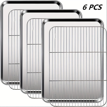Baking Sheet and Rack Set Stainless Steel Half Sheet Pan with Cooling Rack Rust Free for Cookie for Grilling, Camping and Outdoor Meals