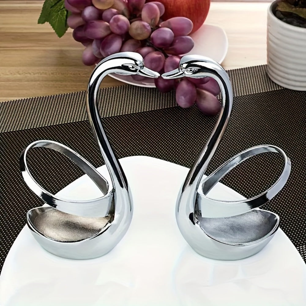Swan Cutlery Rack Set 7pcs Stainless Steel Decorative Silverware Holder with 3 Forks for Entryways, Bedrooms and Living Spaces