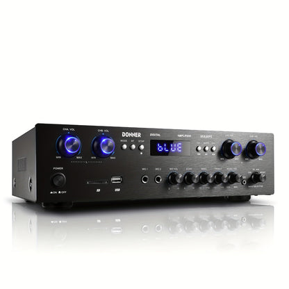 Donner 4-Channel Home Stereo Receiver Amplifier with USB SD FM Radio, Dual Mic Input Echo, RCA