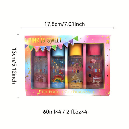 Women's Fragrance Gift Set - Body & Hair Perfume Spray 4-Piece Set 2 fl oz Each, Sweet Scent for Date Party & Gifting