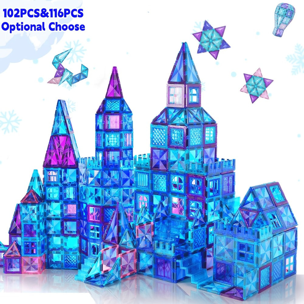 Castle Magnetic Tiles Building Set 102 or 116 Pcs, 3D STEM Sensory Blocks, Pretend Castle Playset for Preschool Boys & Girls Ages 3+