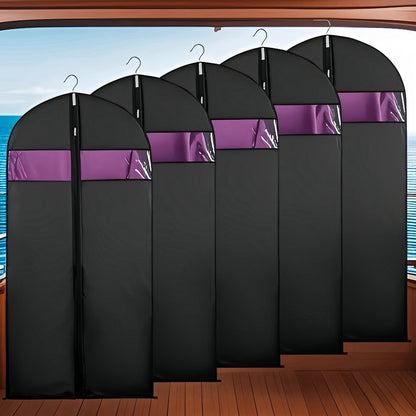Garment Bags with Zipper Closure & Dust Protection for Suits Dresses Shirts, Set of 5 Reusable Black Cover Bags