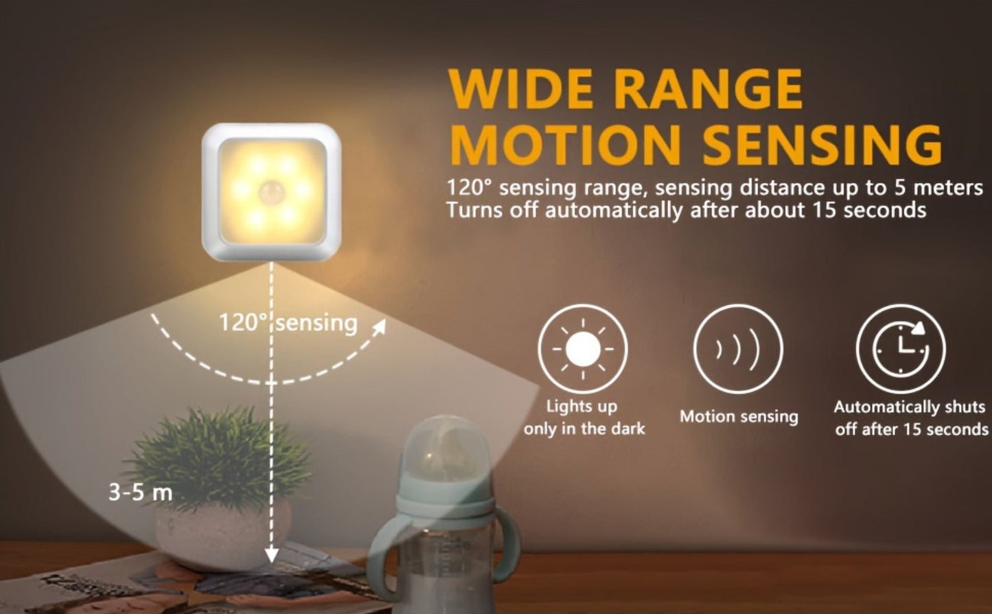 Two-Piece Square Battery Night Light Set with Motion Sensors in Cool or Warm Light Options