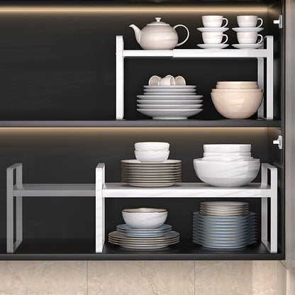 Expandable Cabinet Shelf Organizer Riser for Home Cooking, Dining and Outdoor Meals, with the Listed Configuration