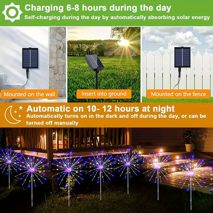 Solar Garden Lights Outdoor Waterproof IP65 – Fireworks Fairy Lights 8 Modes Multi-Color Solar Powered Landscape Decoration for Garden