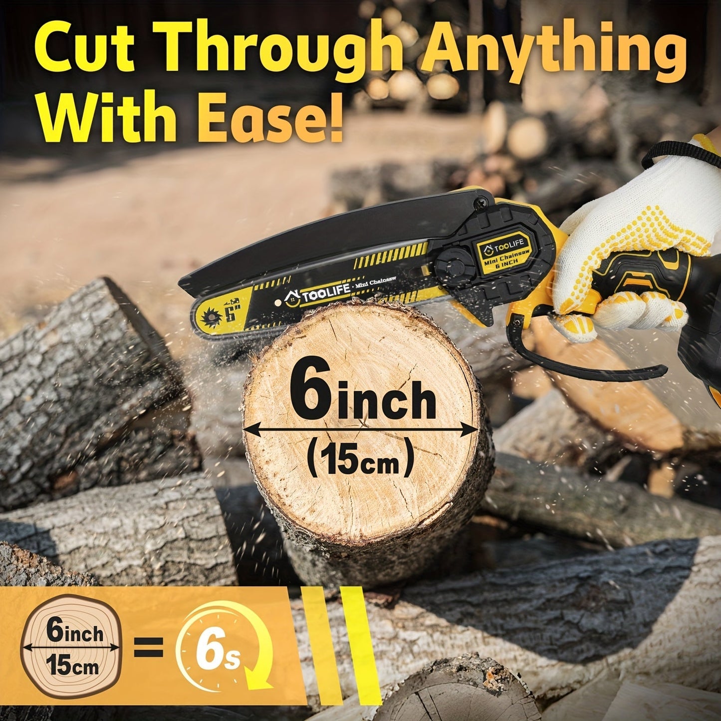 Mini Chainsaw Cordless, Handheld Electric Saw Tree Trimming Wood Cutting for Garden, Patio and Yard Use
