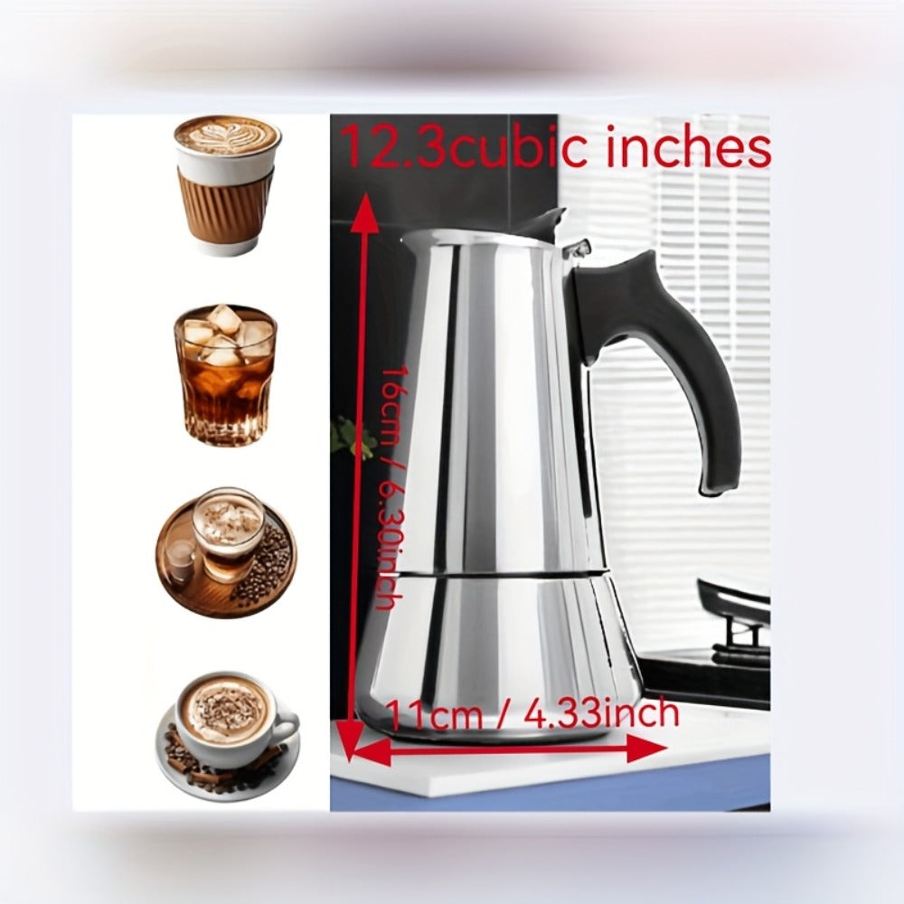 Straight-Sided Stovetop Moka Pot with Reusable Filter, Safety Valve and 2-, 4-, 6-, 9- or 12-Cup Options