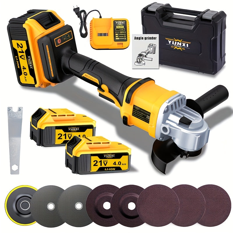 Cordless Angle Grinder - Rechargeable Polishing Machine with Lithium-Ion Battery, Fast Charger & Complete Accessories Kit