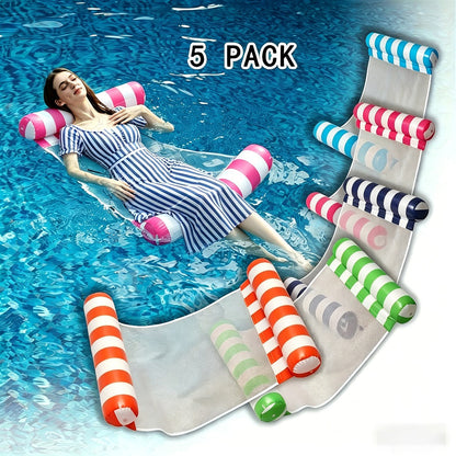 Striped Mesh Pool Float Hammock Set with Five- or Eight-Pack Colorful Options for Seated or Reclined Pool Use