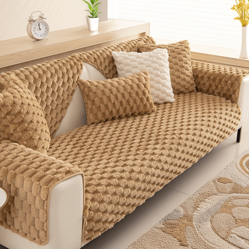 Sofa Cover 35.5-Inch Fuzzy Polyester Single-Piece Pad with Silicone-Dot Backing for 2 to 4 Seats