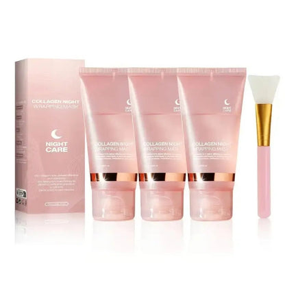 Collagen Night Mask with Brush Overnight Face Mask Sleeping Mask Elasticity Skin Care for All Skin Types